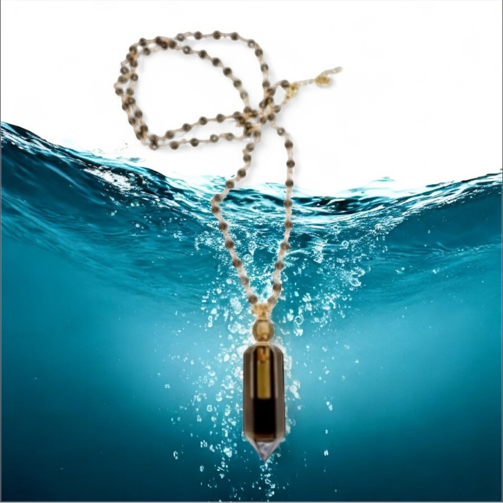 NEW AVIVA STANOFF Smoky Quartz Bottle Pendant 32" 14K Gold-Plated Necklace